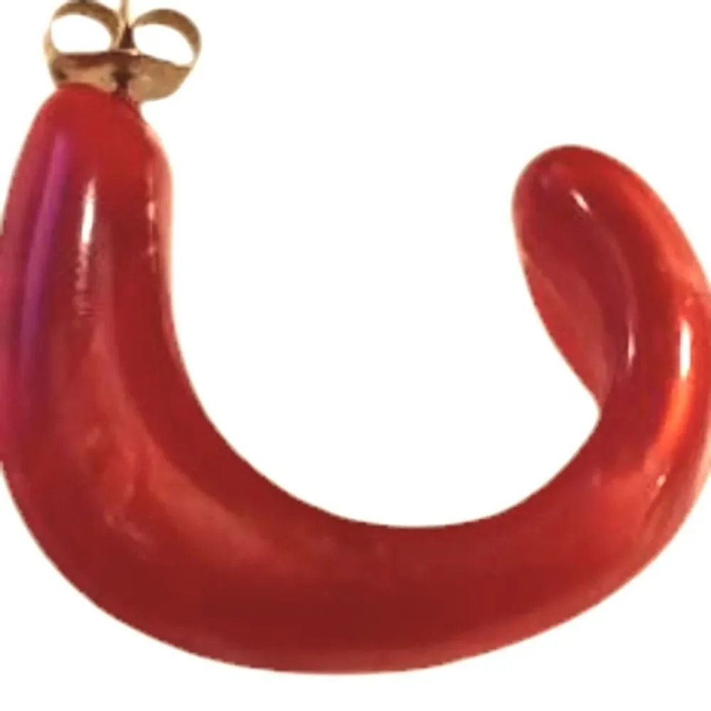 Vibrant Red Resin C Shape Hoop Post Earrings